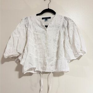 French Connection Eyelet Puff sleave Cottagecore blouse size 8 Romanic Peasant